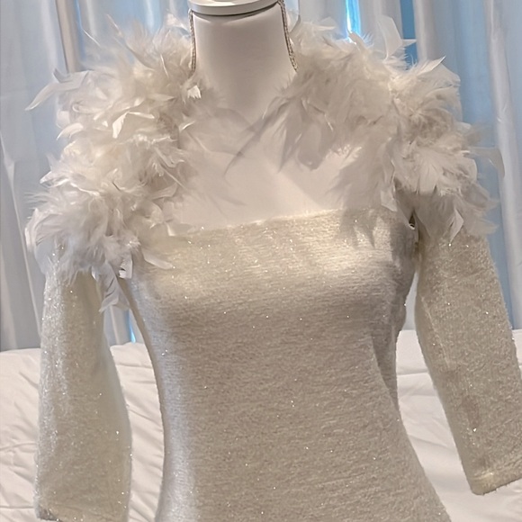 Carabella shimmering strapless dress & feather shrug. Large. Holiday dress - Picture 2 of 16